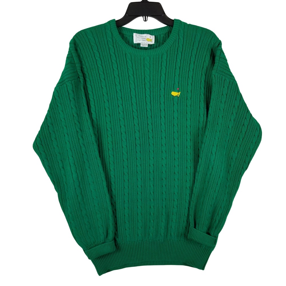 VTG Masters Slazenger Augusta National Golf Shop Sweater Men L Green Cable Knit